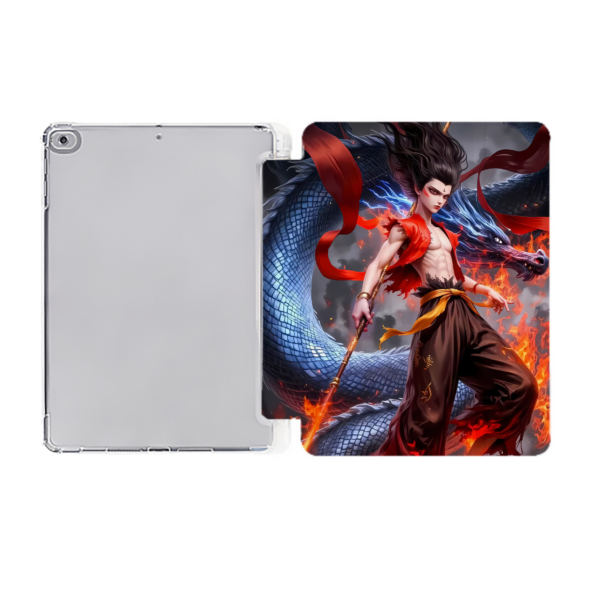 （画像用） Ne Zha 2 ナタ 魔童の大暴れ IPad ケース ペン収納付き 三つ折りスタンド PUレザー×シリコン 対応機種9.5/10.5/10.9インチ